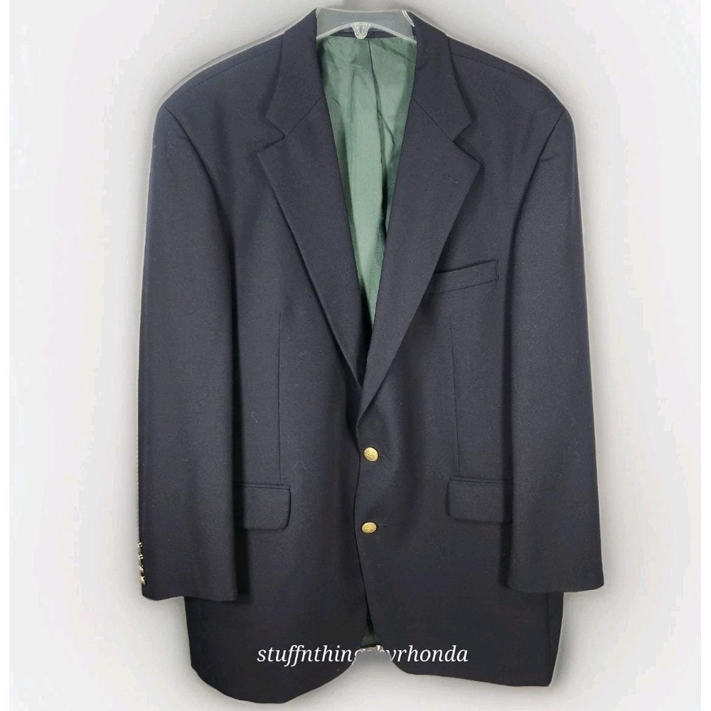Vtg Chaps Ralph Lauren Blazer Jacket 46T Classic Gold Button On Navy 100 Wool